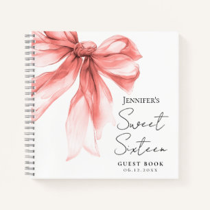 Rose Gold Bow Coquette Script Sweet 16 Guest Book 