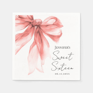Rose Gold Bow Coquette Script Sweet 16 Party  Napkin