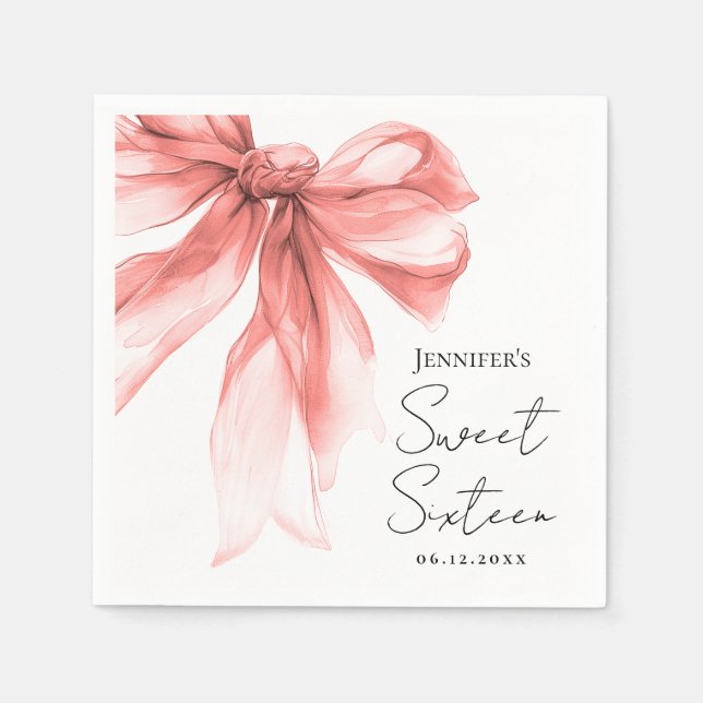 Rose Gold Bow Coquette Script Sweet 16 Party  Napkin (Front)