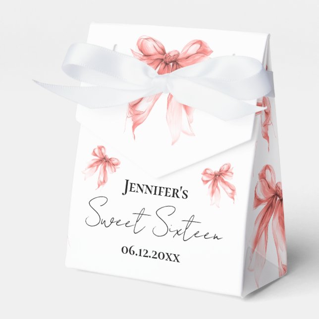 Rose Gold Bow Coquette Script Sweet 16 Thank You  Favour Box (Front Side)