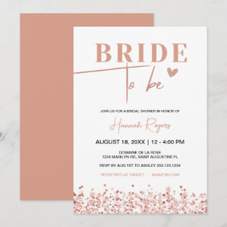 Rose Gold Bridal Bridal Shower, Bride to Be Invitation