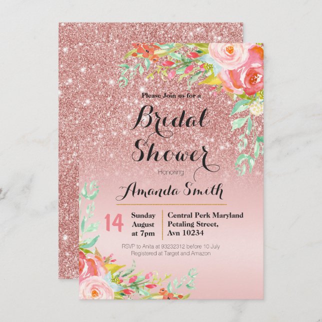 Rose Gold Bridal Shower invitation Floral (Front/Back)