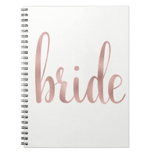 Rose gold bride notebook, foil font spiral notebook