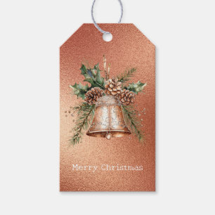 Rose Gold Bronze Christmas Bell Gift Tags