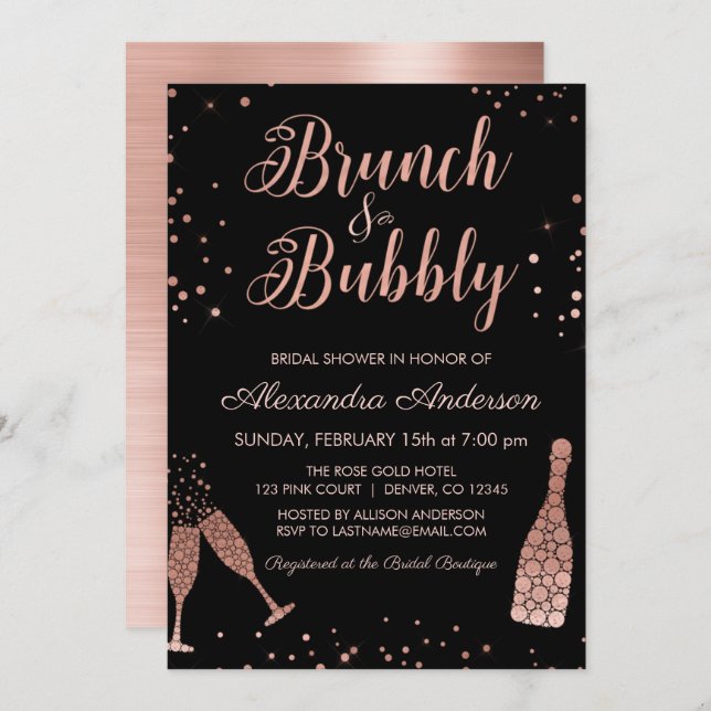 Rose Gold Brunch & Bubbly Bridal Shower Invitation (Front/Back)