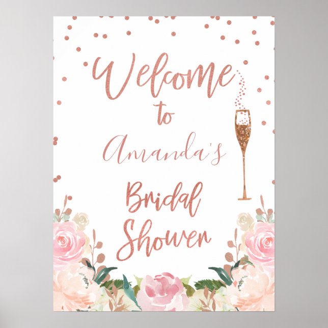 Rose Gold Brunch Bubbly Bridal Shower Welcome Sign (Front)