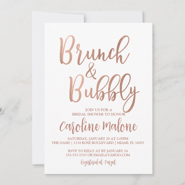 Rose Gold Brunch & Bubbly Shower Invitation (Front)
