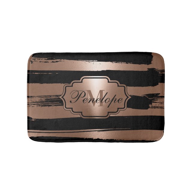 Rose Gold Brush Stripes Bath Mat (Front)