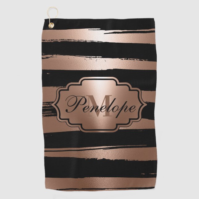 Rose Gold Brush Stripes Golf Towel (Front)