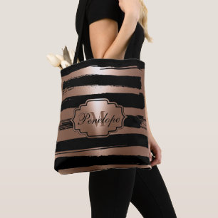 Rose Gold Brush Stripes Tote Bag