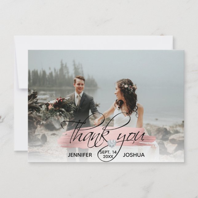 Rose Gold Brush Stroke Wedding Thank You | PHOTO Invitation (Front)