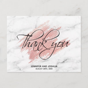Rose Gold Brush Stroke Wedding Thank You PHOTO Postcard