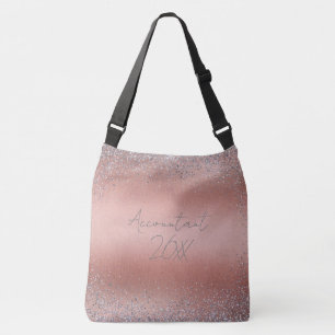 Rose Gold Brushed Metal Glitter Monogram Crossbody Bag