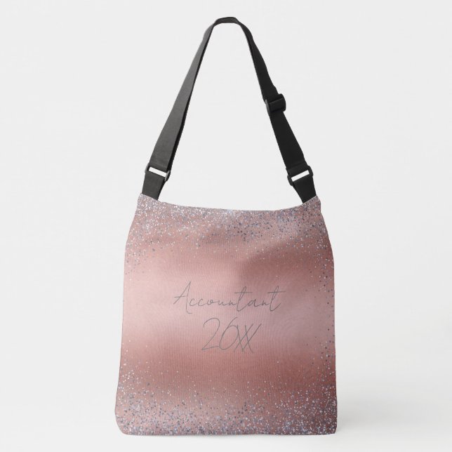 Rose Gold Brushed Metal Glitter Monogram | Crossbody Bag (Front)