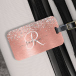 Rose Gold Brushed Metal Glitter Monogram Name<br><div class="desc">Easily personalise this trendy chic luggage tag design featuring pretty silver sparkling glitter on a rose gold brushed metallic background.</div>