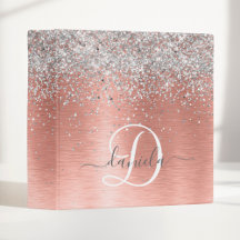 Rose Gold Brushed Metal Glitter Monogram Name
