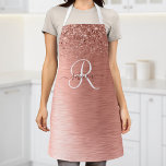Rose Gold Brushed Metal Glitter Monogram Name Apron<br><div class="desc">Easily personalise this trendy chic aprons design featuring pretty rose gold sparkling glitter on a rose gold brushed metallic background.</div>