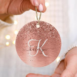 Rose Gold Brushed Metal Glitter Monogram Name Ceramic Tree Decoration<br><div class="desc">Easily personalise this trendy chic ornament design featuring pretty rose gold sparkling glitter on a rose gold brushed metallic background.</div>