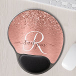 Rose Gold Brushed Metal Glitter Monogram Name Gel Mouse Pad<br><div class="desc">Easily personalise this trendy chic mouse pad design featuring pretty rose gold sparkling glitter on a rose gold brushed metallic background.</div>