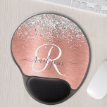 Rose Gold Brushed Metal Glitter Monogram Name Gel Mouse Pad<br><div class="desc">Easily personalise this trendy chic mouse pad design featuring pretty silver sparkling glitter on a rose gold brushed metallic background.</div>