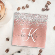 Rose Gold Brushed Metal Glitter Monogram Name