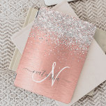 Rose Gold Brushed Metal Glitter Monogram Name iPad Mini Cover<br><div class="desc">Easily personalise this trendy chic ipad cover design featuring pretty silver sparkling glitter on a rose gold brushed metallic background.</div>