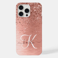 Rose Gold Brushed Metal Glitter Monogram Name