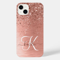 Rose Gold Brushed Metal Glitter Monogram Name