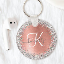Rose Gold Brushed Metal Glitter Monogram Name