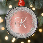 Rose Gold Brushed Metal Glitter Monogram Name Metal Tree Decoration<br><div class="desc">Easily personalise this trendy chic Christmas holiday ornament design featuring pretty silver sparkling glitter on a rose gold brushed metallic background.</div>
