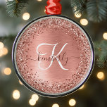 Rose Gold Brushed Metal Glitter Monogram Name Metal Tree Decoration<br><div class="desc">Easily personalise this trendy chic ornament design featuring pretty rose gold sparkling glitter on a rose gold brushed metallic background.</div>