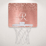 Rose Gold Brushed Metal Glitter Monogram Name Mini Basketball Hoop<br><div class="desc">Easily personalise this trendy chic basketball hoop design featuring pretty rose gold sparkling glitter on a rose gold brushed metallic background.</div>
