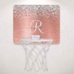 Rose Gold Brushed Metal Glitter Monogram Name Mini Basketball Hoop<br><div class="desc">Easily personalise this trendy chic mini basketball hoop design featuring pretty silver sparkling glitter on a rose gold brushed metallic background.</div>