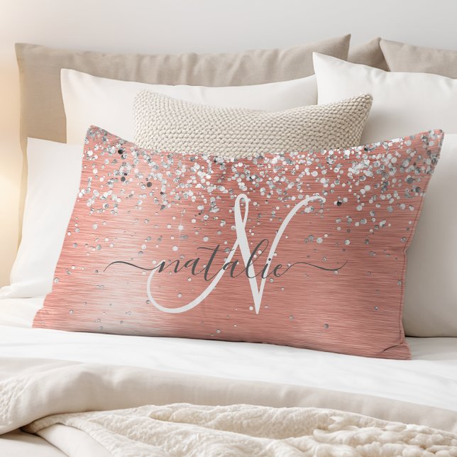 Rose Gold Brushed Metal Glitter Monogram Name Pillowcase (Creator Uploaded)