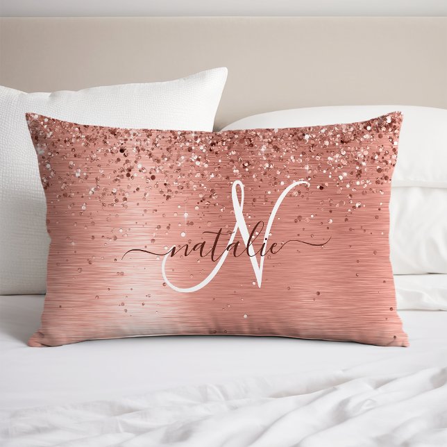 Rose Gold Brushed Metal Glitter Monogram Name Pillowcase (Creator Uploaded)