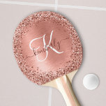 Rose Gold Brushed Metal Glitter Monogram Name Ping Pong Paddle<br><div class="desc">Easily personalise this trendy chic pingpong paddle design featuring pretty rose gold sparkling glitter on a rose gold brushed metallic background.</div>