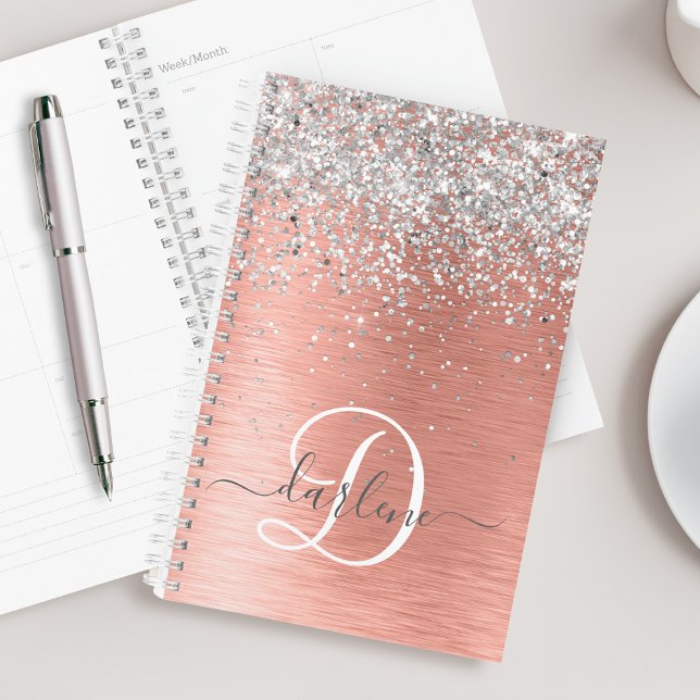 Rose Gold Brushed Metal Glitter Monogram Name Planner (Creator Uploaded)