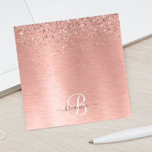 Rose Gold Brushed Metal Glitter Monogram Name Post-it Notes