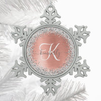 Rose Gold Brushed Metal Glitter Monogram Name