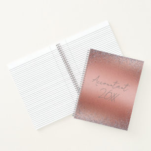 Rose Gold Brushed Metal Glitter Monogram Notebook