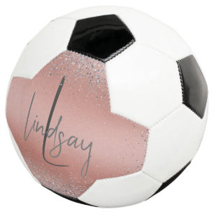 Rose Gold Brushed Metal Glitter Monogram Soccer Ball