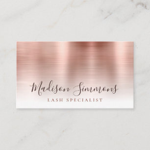 Rose Gold Brushed Metal Monogram Modern Script Business Card
