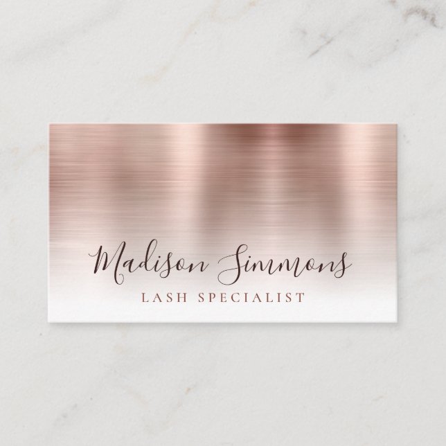 Rose Gold Brushed Metal Monogram Modern Script Business Card (Front)