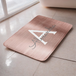 Rose Gold Brushed Metal Monogram Name and Initial Bath Mat