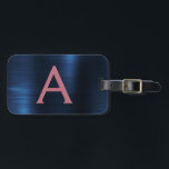 Rose Gold Brushed Metal Monogram Name and Initial Luggage Tag<br><div class="desc">Rose Gold - Blush Pink and Navy Blue Brushed Metal Foil Monogram Name and Initial Luggage Tag. This bag tag is perfect for Back to School,  Work,  or Travelling.</div>