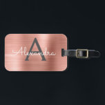 Rose Gold Brushed Metal Monogram Name and Initial Luggage Tag<br><div class="desc">Rose Gold } Blush Pink Brushed Metal Foil Monogram Name and Initial Luggage Tag. This bag tag is perfect for Back to School,  Work,  or Travelling.</div>