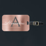 Rose Gold Brushed Metal Monogram Name and Initial Luggage Tag<br><div class="desc">Rose Gold } Blush Pink Brushed Metal Foil Monogram Name and Initial Luggage Tag. This bag tag is perfect for Back to School,  Work,  or Travelling.</div>