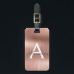Rose Gold Brushed Metal Monogram Name and Initial Luggage Tag<br><div class="desc">Rose Gold } Blush Pink Brushed Metal Foil Monogram Name and Initial Luggage Tag. This bag tag is perfect for Back to School,  Work,  or Travelling.</div>
