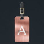 Rose Gold Brushed Metal Monogram Name and Initial Luggage Tag<br><div class="desc">Rose Gold } Blush Pink Brushed Metal Foil Monogram Name and Initial Luggage Tag. This bag tag is perfect for Back to School,  Work,  or Travelling.</div>