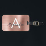 Rose Gold Brushed Metal Monogram Name and Initial Luggage Tag<br><div class="desc">Rose Gold - Blush Pink Brushed Metal Foil Monogram Name and Initial Luggage Tag. This bag tag is perfect for Back to School,  Work,  or Travelling.</div>